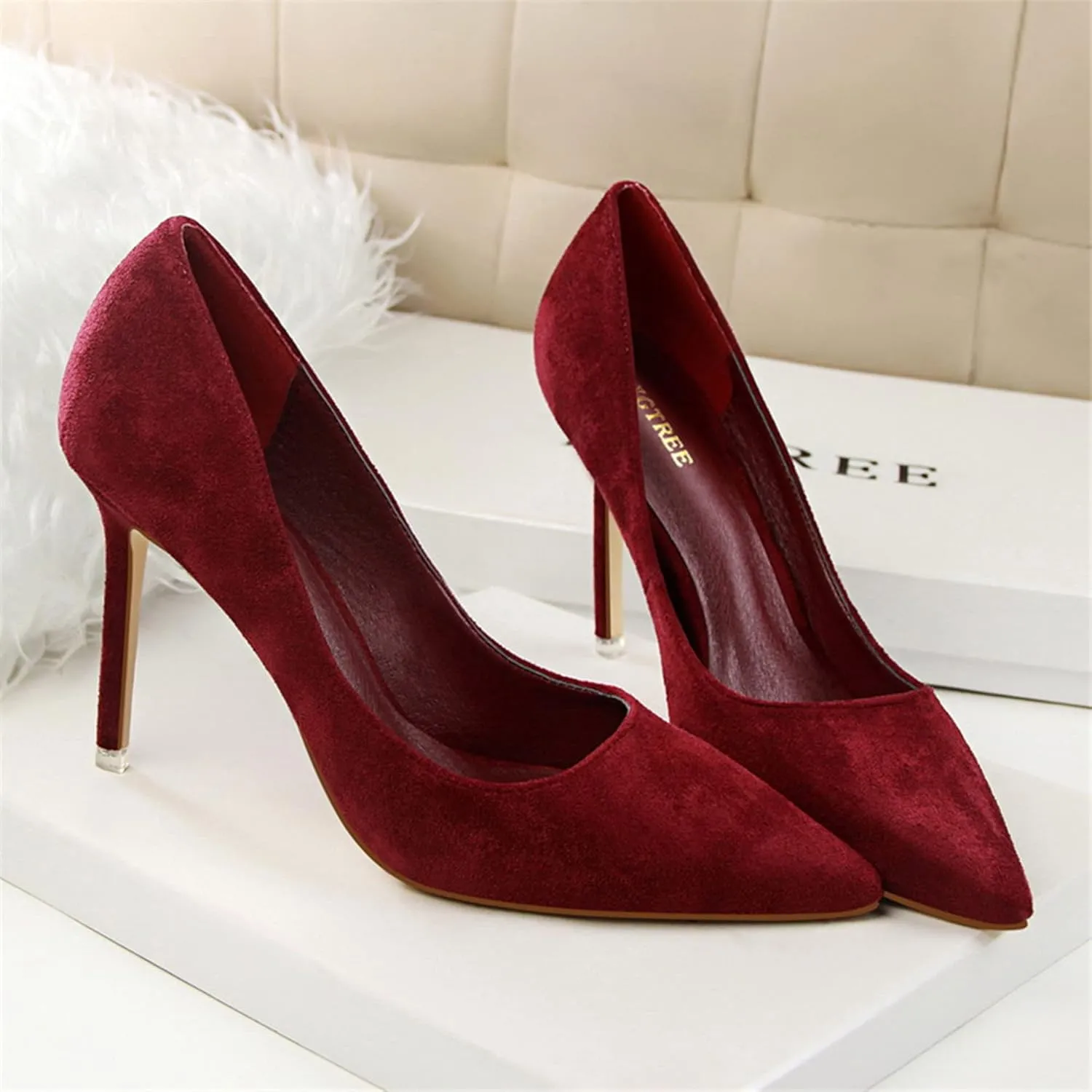 Hee grand Classic Pointed Toe Heels for Women Fashion Suede Stiletto Wedding Party Dress Shoes Office Pumps Lady High Heels