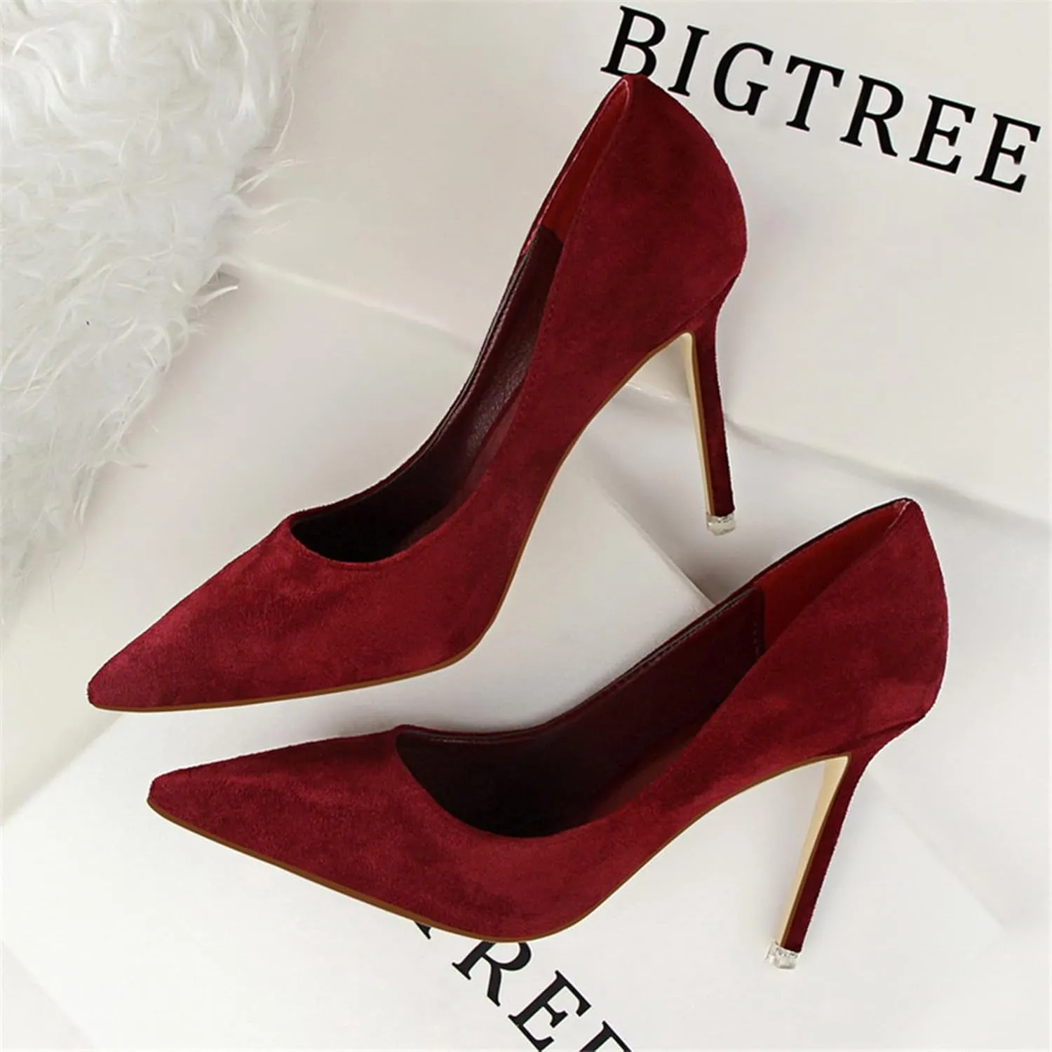 Hee grand Classic Pointed Toe Heels for Women Fashion Suede Stiletto Wedding Party Dress Shoes Office Pumps Lady High Heels