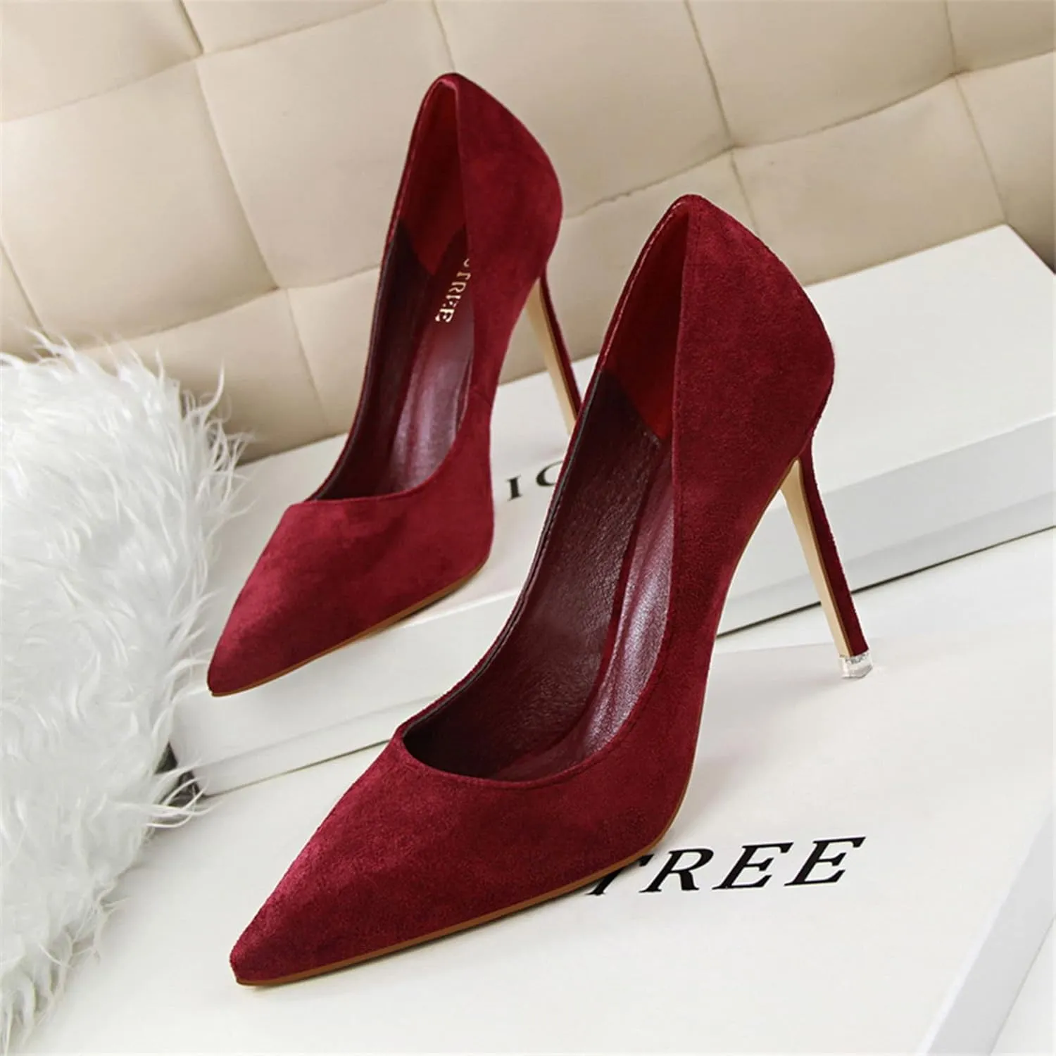 Hee grand Classic Pointed Toe Heels for Women Fashion Suede Stiletto Wedding Party Dress Shoes Office Pumps Lady High Heels