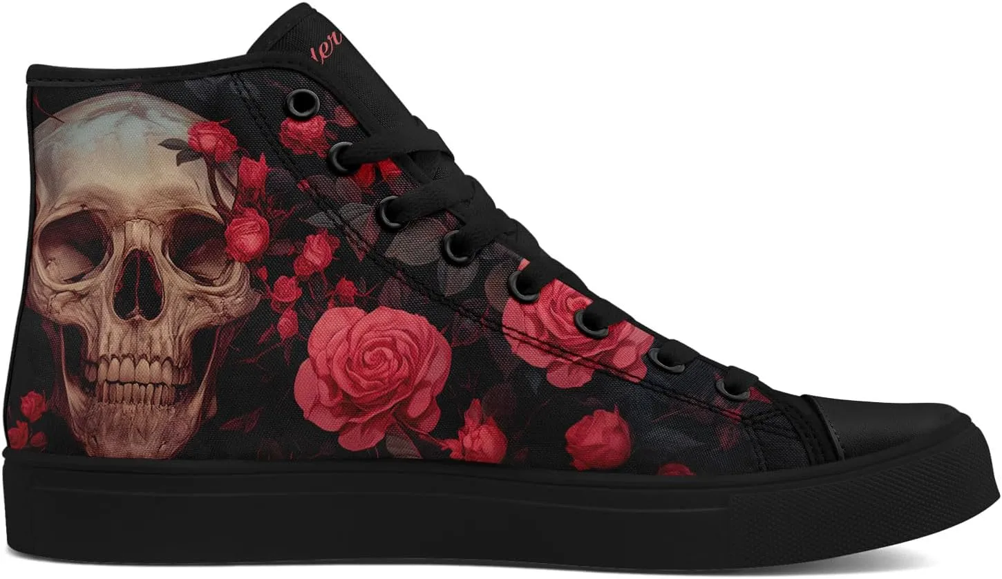 High-top Skull Canvas Sneaker for Men Women Punk Gothic Fashion Unisex Trendy Flame Walking Casual Flat Walking Shoes