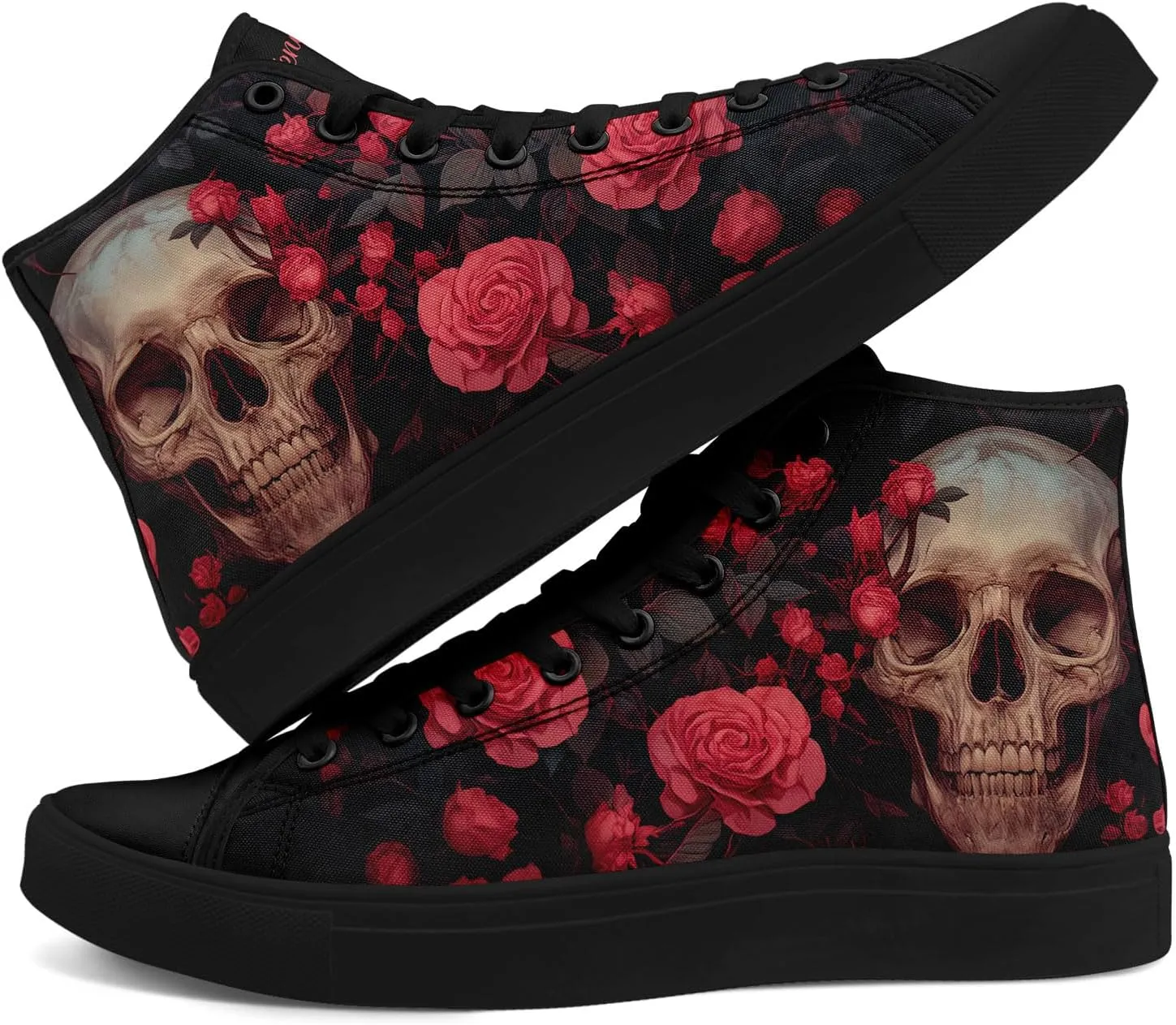 High-top Skull Canvas Sneaker for Men Women Punk Gothic Fashion Unisex Trendy Flame Walking Casual Flat Walking Shoes