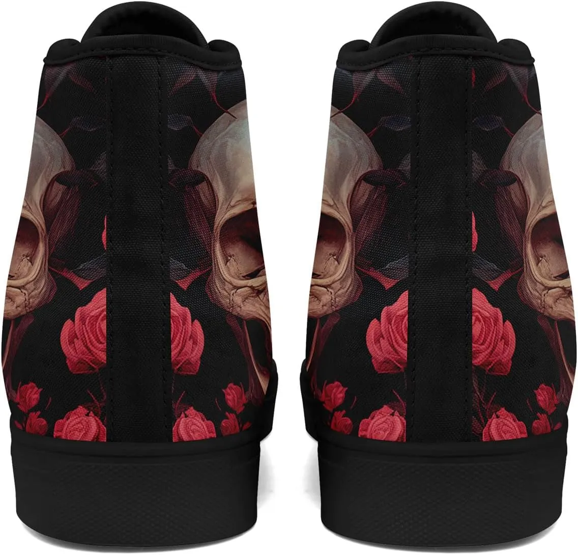 High-top Skull Canvas Sneaker for Men Women Punk Gothic Fashion Unisex Trendy Flame Walking Casual Flat Walking Shoes