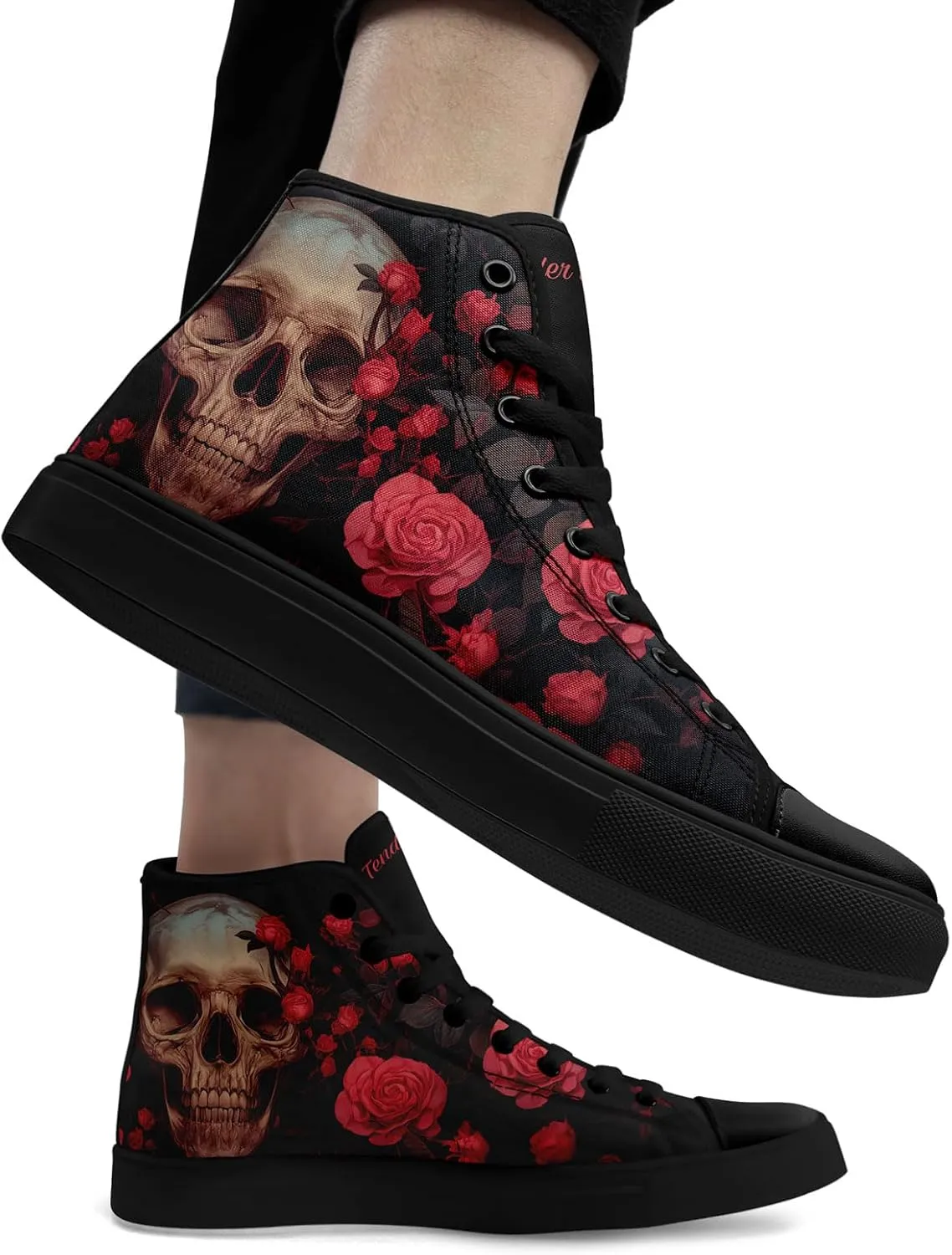 High-top Skull Canvas Sneaker for Men Women Punk Gothic Fashion Unisex Trendy Flame Walking Casual Flat Walking Shoes