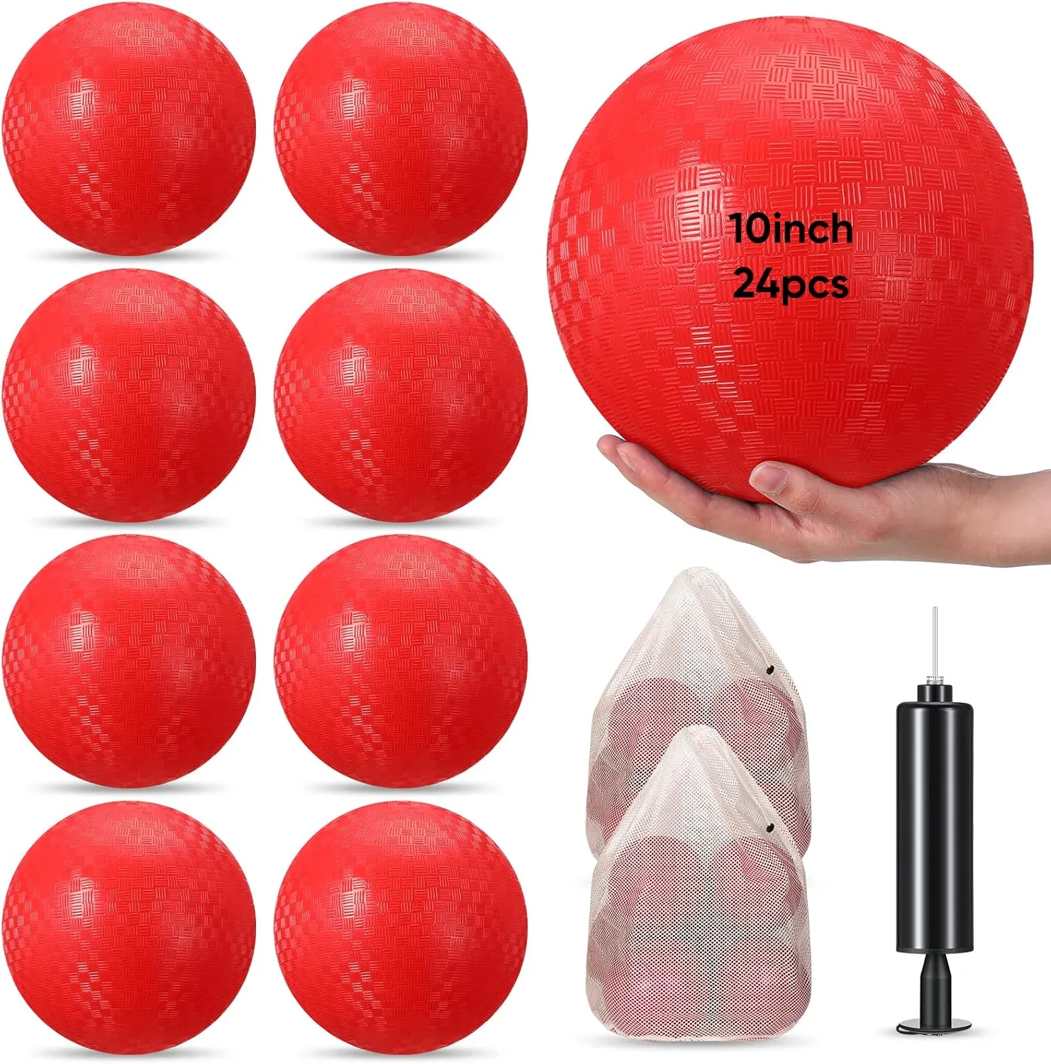 Honoson 24 Pcs Playground Balls 10 Inches Kickballs Dodgeball Inflatable Rubber Bouncy Balls with 1 Pcs Hand Pump and 3 Pcs Storage Bag for Kids Adults