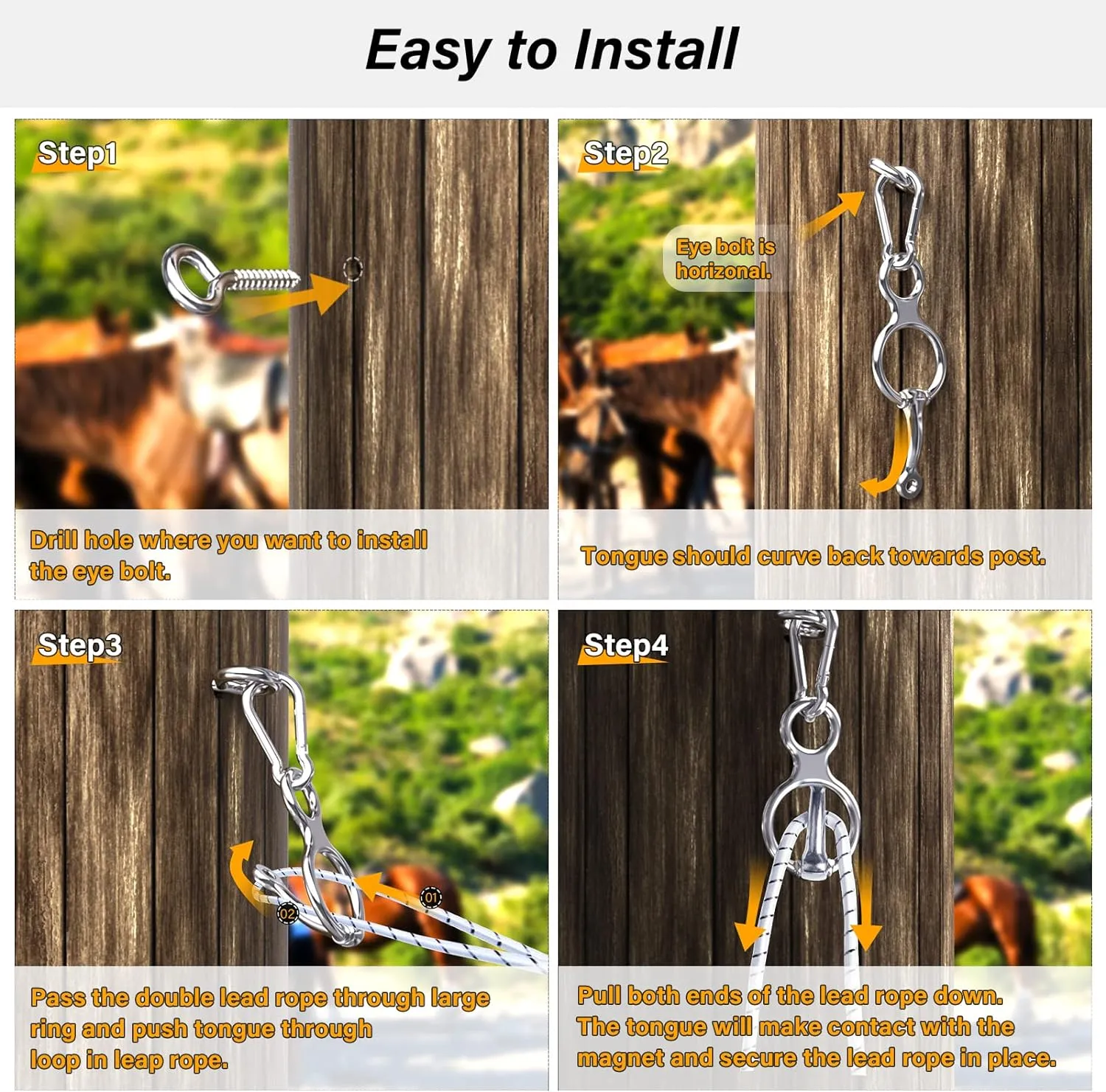 Horse Tie Ring, Horse tack and Supplies, Safe Horse Accessories,Horse Training Equipment with Eye Bolt,Quick snap,Humane Way Tie Ring,Prevent Horses from Pulling Back,Durable Steel