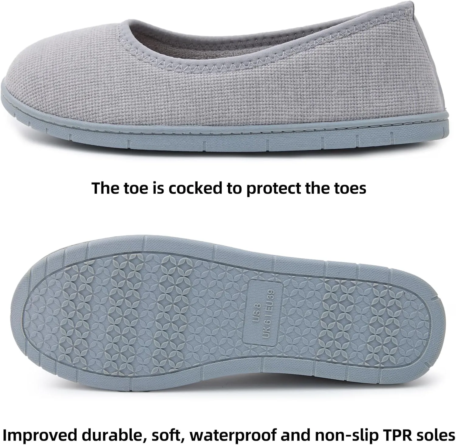 House Shoes for Women Comfy Memory Foam Loafer Slippers for Ladies Non-slip Sole for Comfort Ballet Flat with Closed Back Indoor and Outdoor for All Season Wear Black LightGrey Beige US6-US11