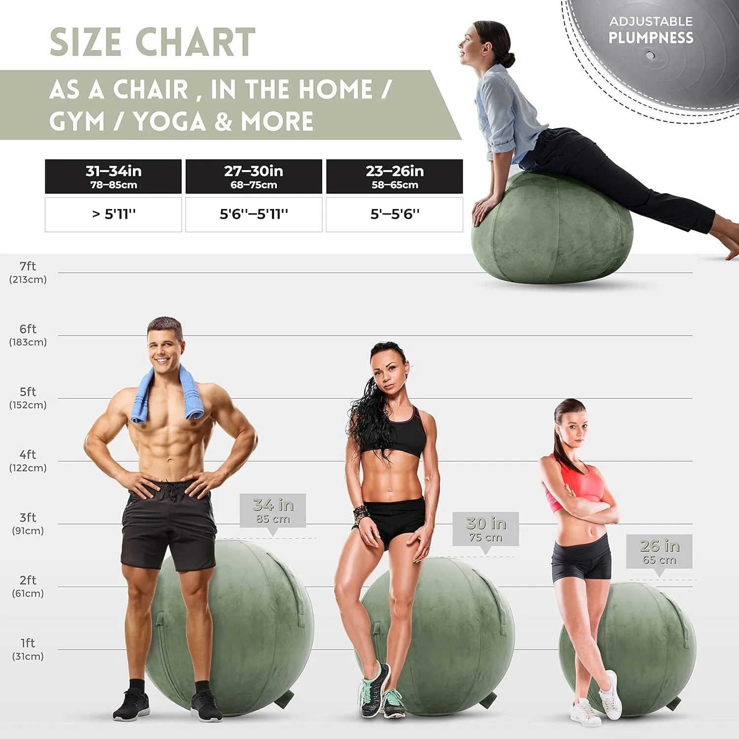 Husband Pillow Exercise Ball, Cover with Pump for Yoga, Pilates, Fitness Balance Stability, Office Ball Chair Seat. Soft & Slip Resistant, Pro Guide