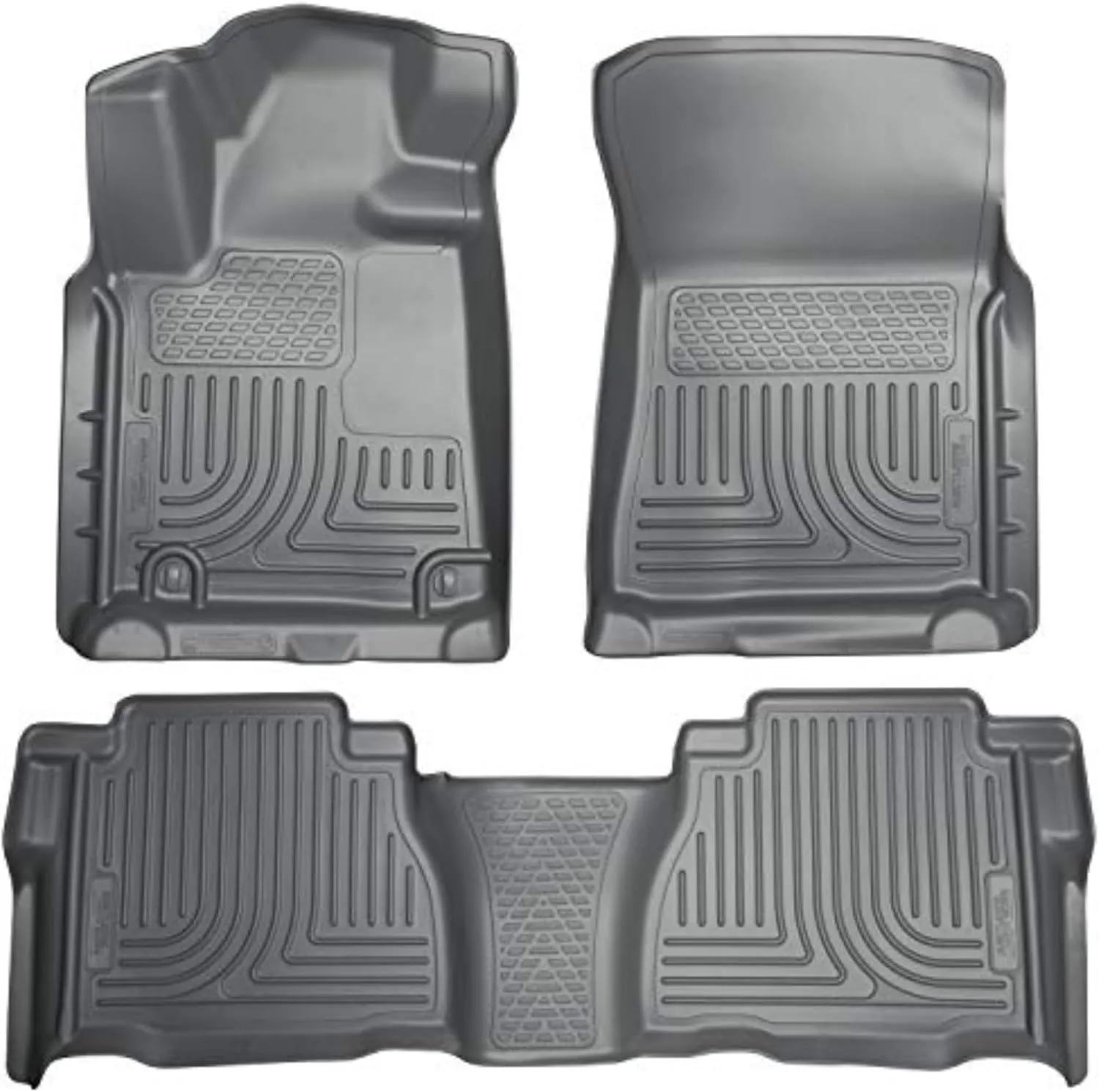 Husky Liners Weatherbeater Floor Mats | Fits 2007-2011 Toyota Tundra, CrewMax & Double Cab (Footwell Coverage) | Front & 2nd Row, 3-pc Grey - 98582