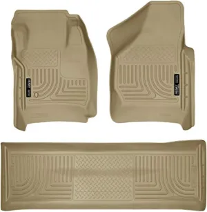 Husky Liners Weatherbeater Floor Mats | Fits 2008 - 2010 Ford F-250, F-350, F-450 Crew Cab without Manual Shifter (Footwell Coverage) | Front & 2nd Row, 3-pc Tan - 98383