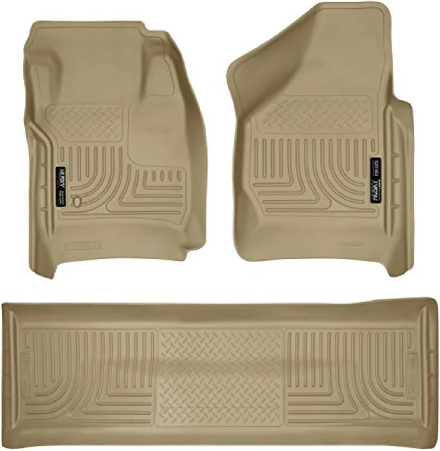 Husky Liners Weatherbeater Floor Mats | Fits 2008 - 2010 Ford F-250, F-350, F-450 Crew Cab without Manual Shifter (Footwell Coverage) | Front & 2nd Row, 3-pc Tan - 98383