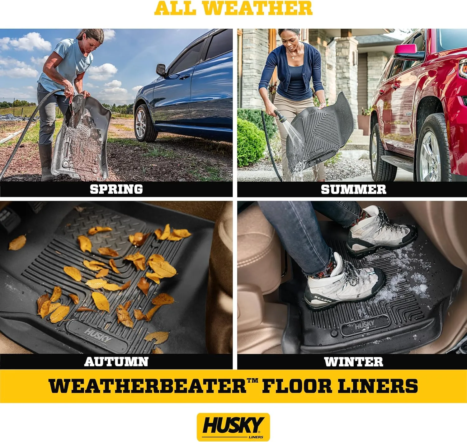 Husky Liners Weatherbeater Floor Mats | Fits 2009-2012 Ford Escape; 2009-2011 Mazda Tribute & Mercury Mariner | Front & 2nd Row, 3-pc Tan - 98353