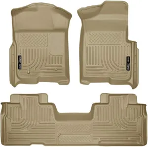 Husky Liners Weatherbeater Floor Mats | Fits 2009-2014 Ford F-150 SuperCab Without Manual Shifter (Footwell Coverage) | Front & 2nd Row, 3-pc Tan - 98343