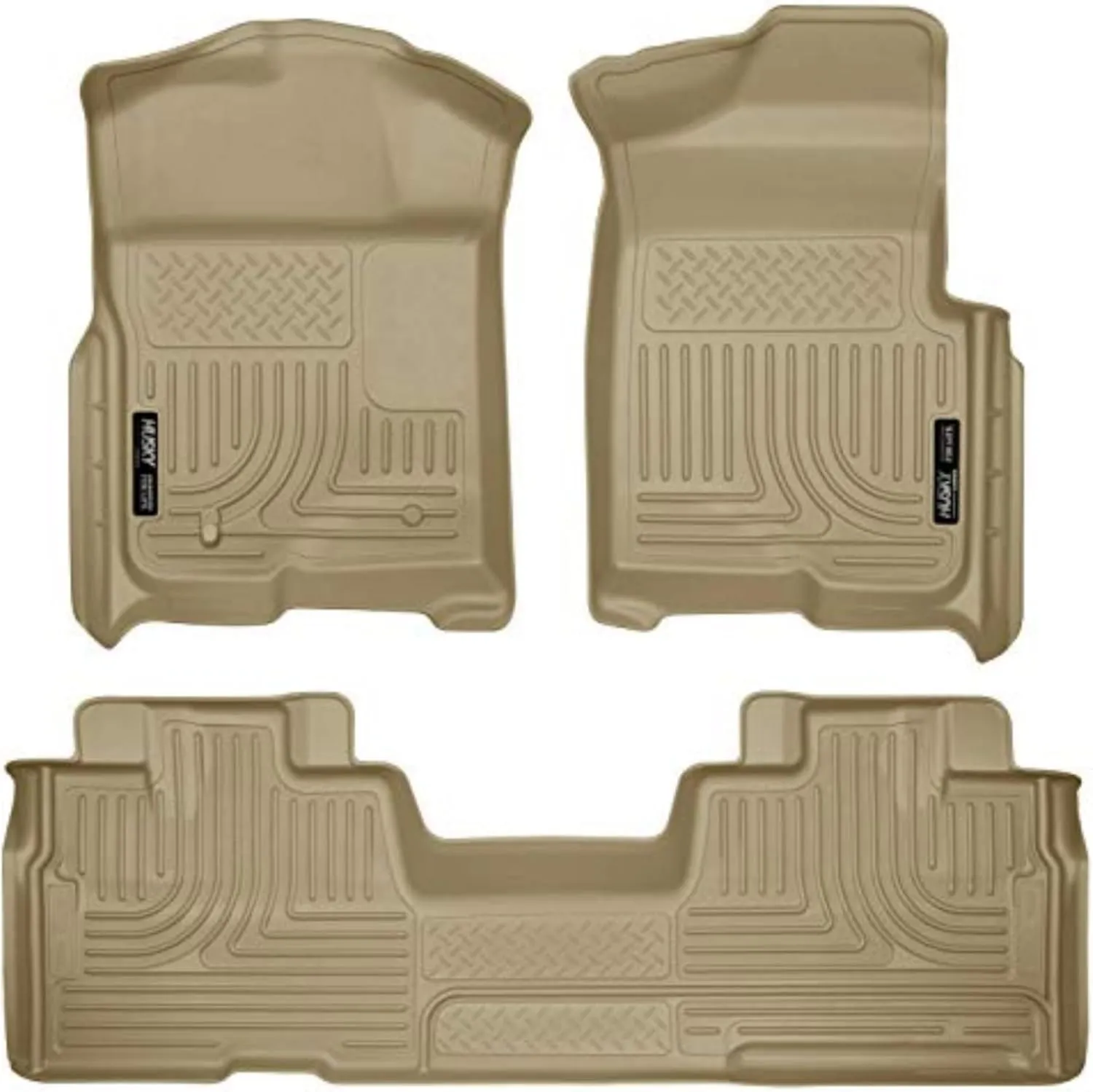 Husky Liners Weatherbeater Floor Mats | Fits 2009-2014 Ford F-150 SuperCab Without Manual Shifter (Footwell Coverage) | Front & 2nd Row, 3-pc Tan - 98343