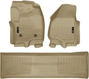 Husky Liners Weatherbeater Floor Mats | Fits 2011-2012 Ford F-250, F-350 SuperCab Without Driver Side Foot Rest or Manual Shifter (Footwell Coverage) | Front & 2nd Row, 3-pc Tan - 99713