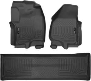 Husky Liners Weatherbeater Floor Mats | Fits 2012-2016 Ford F-250/F-350 Crew Cab with Drivers Side Foor Rest & Without Manual Transfer Case Shifter | Front & 2nd Row, 3-pc Black - 99711