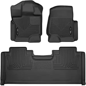Husky Liners Weatherbeater Floor Mats | Fits 2017-2025 Ford F-250/F-350 SuperCab with Factory Carpet Without Fold Flat Storage | Front & 2nd Row, 3-pc Black - 94071