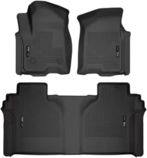 Husky Liners Weatherbeater Floor Mats | Fits 2019 - 2024 Chevrolet Silverado & GMC Sierra 1500; 2020-2024 Silv./Sierra 2500/3500 Crew Cab w/Carpet & Underseat Stg | Front & 2nd Row, 3-pc Black - 94021