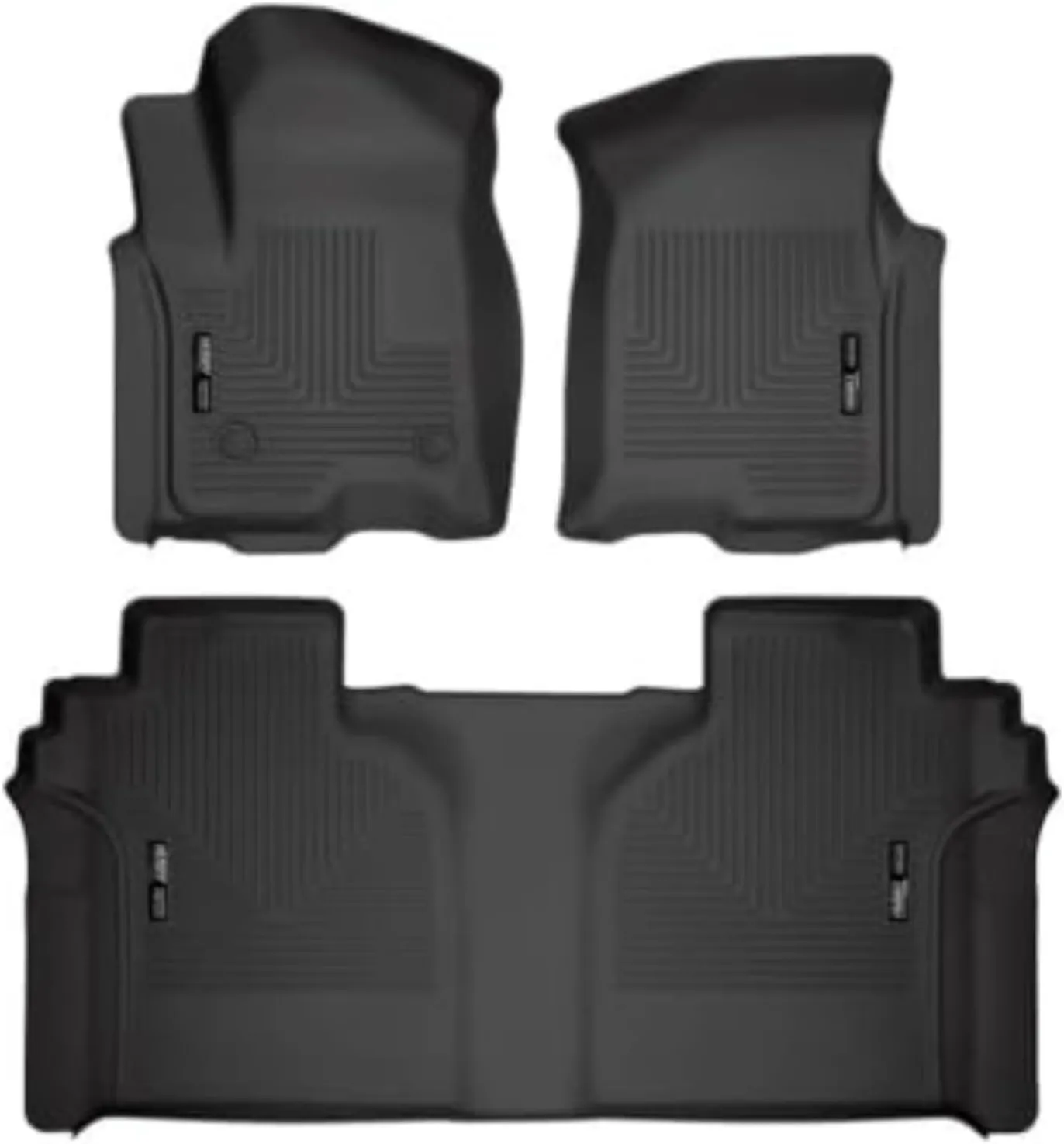 Husky Liners Weatherbeater Floor Mats | Fits 2019 - 2024 Chevrolet Silverado & GMC Sierra 1500; 2020-2024 Silv./Sierra 2500/3500 Crew Cab w/Carpet & Underseat Stg | Front & 2nd Row, 3-pc Black - 94021