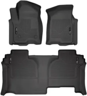 Husky Liners Weatherbeater Floor Mats | Fits 2019-2024 Chevrolet Silverado & GMC Sierra 1500 (New Body); 2022-2024 Silverado/Sierra 2500, 3500 Double Cab | Front & 2nd Row, 3-pc Black - 94031