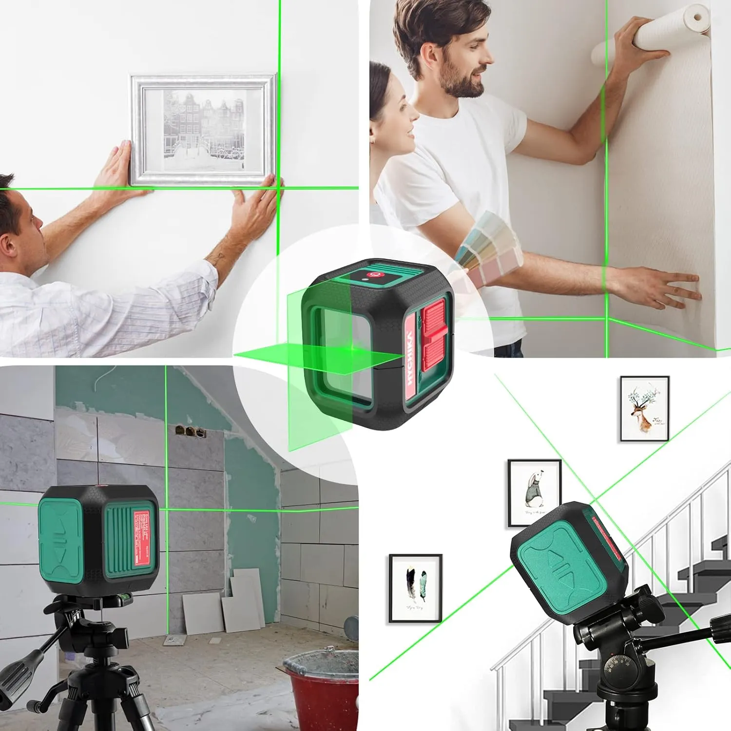 HYCHIKA Laser Level Self Leveling Green Cross Line Lasers Level Tool 50ft Measure Range for Indoor/Outdoor/Construction/DIY/Picture hanging, Battery and Magnetic Base included