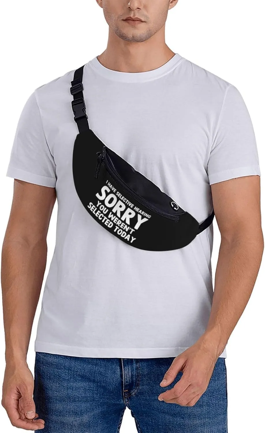 I Have Selective Hearing You Weren't Selected Today Waist Bag Men's and Women's Adjustable Travel Chest Pack Outdoor Running Waist Bag, Black