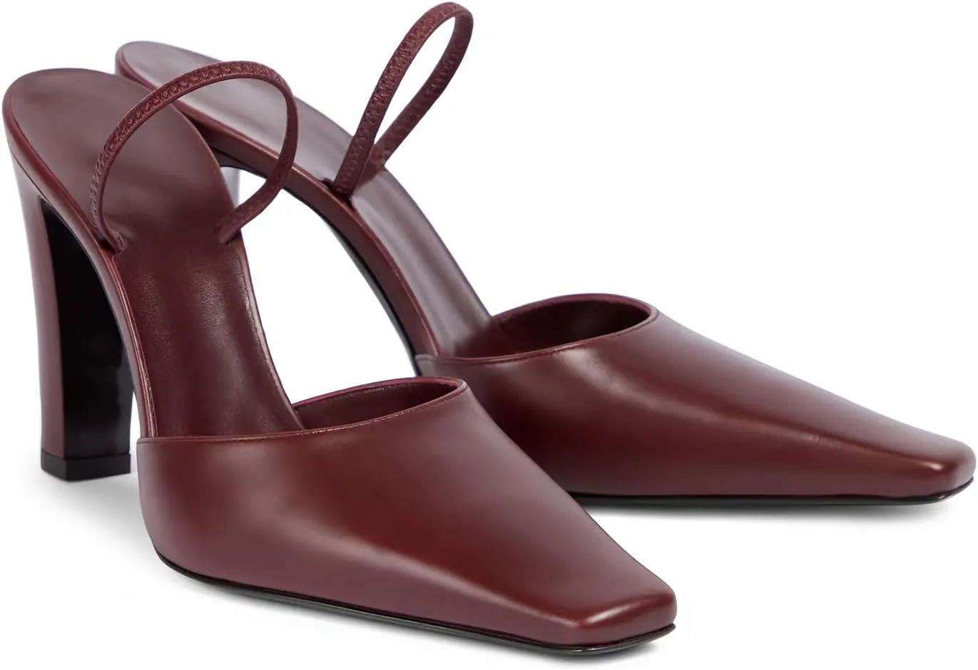 iadore Women's High Heel Sandals, 4'' Solid Closed Square Toe Backless Elastic Strap Slingback Chunky Heel Pump Shoes for Women Casual Office Business Work Dress