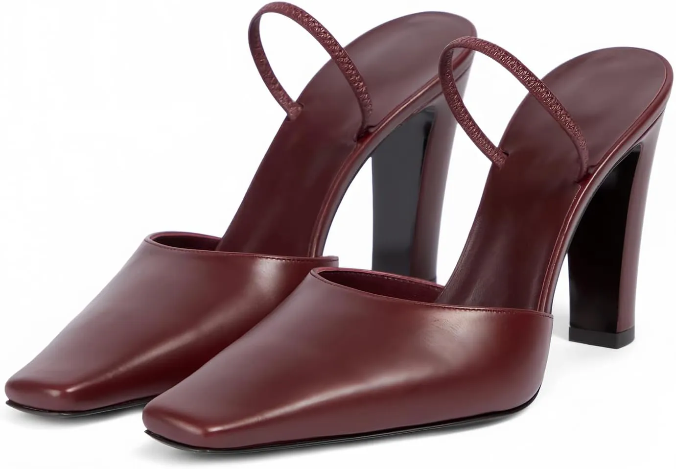 iadore Women's High Heel Sandals, 4'' Solid Closed Square Toe Backless Elastic Strap Slingback Chunky Heel Pump Shoes for Women Casual Office Business Work Dress