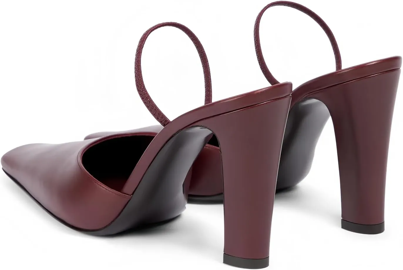 iadore Women's High Heel Sandals, 4'' Solid Closed Square Toe Backless Elastic Strap Slingback Chunky Heel Pump Shoes for Women Casual Office Business Work Dress