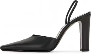 iadore Women's High Heel Sandals, 4'' Solid Closed Square Toe Backless Elastic Strap Slingback Chunky Heel Pump Shoes for Women Casual Office Business Work Dress