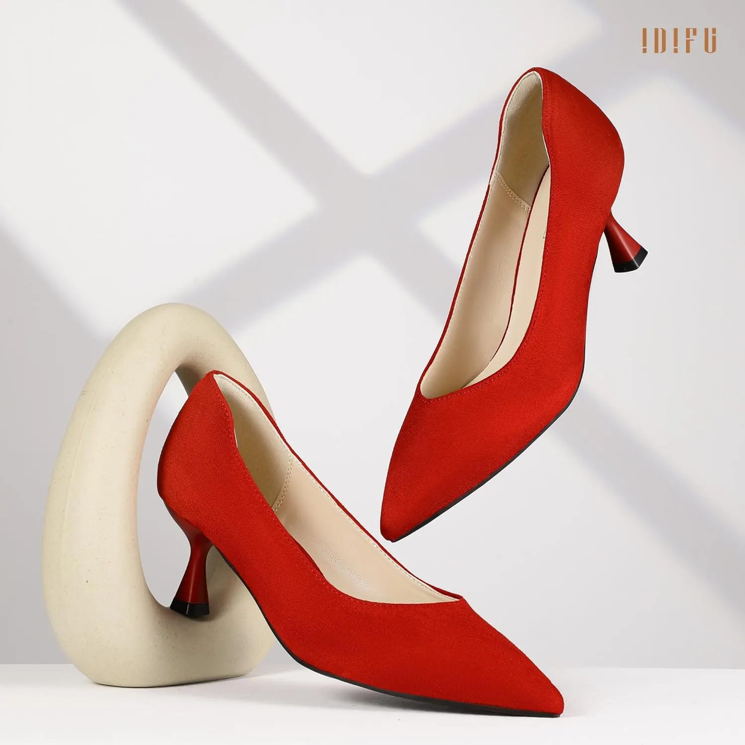 IDIFU IN3 Women's Pumps Kitten Closed Toe Heels Low Pointed Toe Heels Wedding Bridal Office Formal Work Prom Dress Shoes for Women Comfortable Dressy Trendy Cute Pumps Shoes