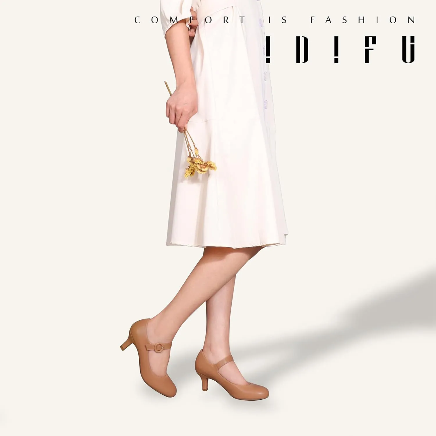 IDIFU Women's Jessy Dress Mary Jane Shoes Low Kitten Heels Closed Round Toe Office Work Wedding Pumps