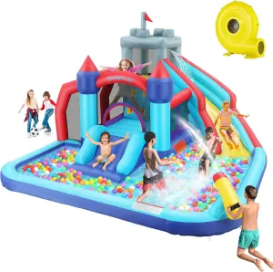 Inflatable Water Slide Park, Kids Bounce House with Slides, Climbing Wall, Splash Pool, Cannon, Jumping Area, Ball Gate, Basketball Hoop - Outdoor Backyard Bouncer for Kids(Included Blower) 1