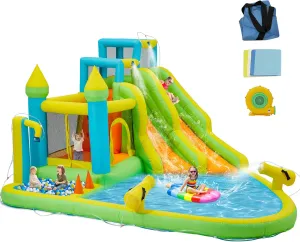 Inflatable Water Slide,10 in 1 Water Park Bounce House for Kids 3-12 with Blower,Splash Pool, 2 Slides, Water Cannon, Climbing Wall,Blow up Water Slides for Kids Outdoor Backyard