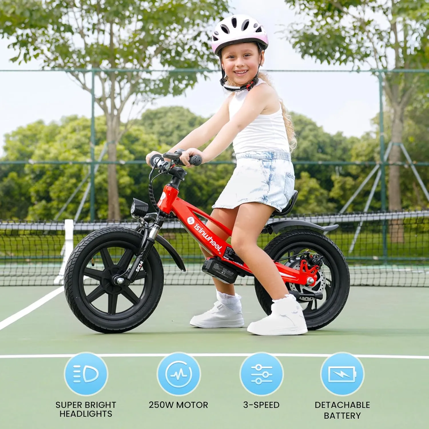 isinwheel 2-in-1 Electric Bike for Kids Ages 2-6, 250W/150W Electric Balance Bike with Swappable Battery, 14/12 inch Inflatable Tire and Adjustable Seat, Electric Motorcycle for Kids Boys & Girls