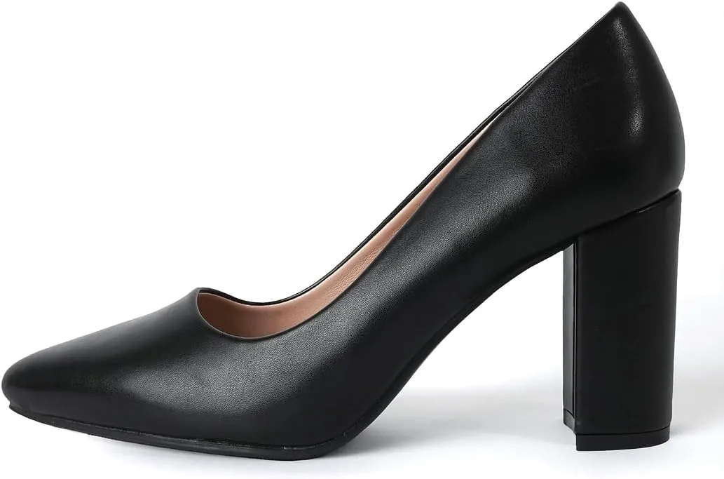 J. Adams Jolie Heels for Women - Closed Pointed Toe Mid Block Heel Classic Pumps