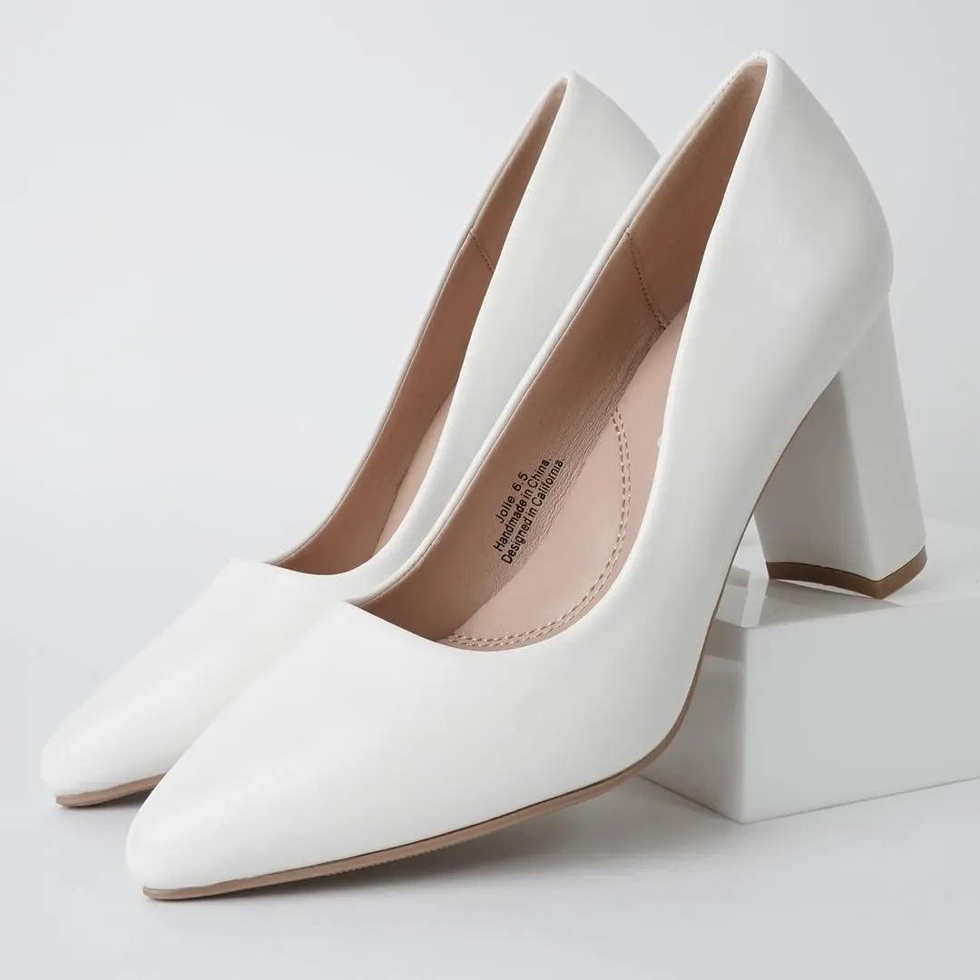 J. Adams Jolie Heels for Women - Closed Pointed Toe Mid Block Heel Classic Pumps