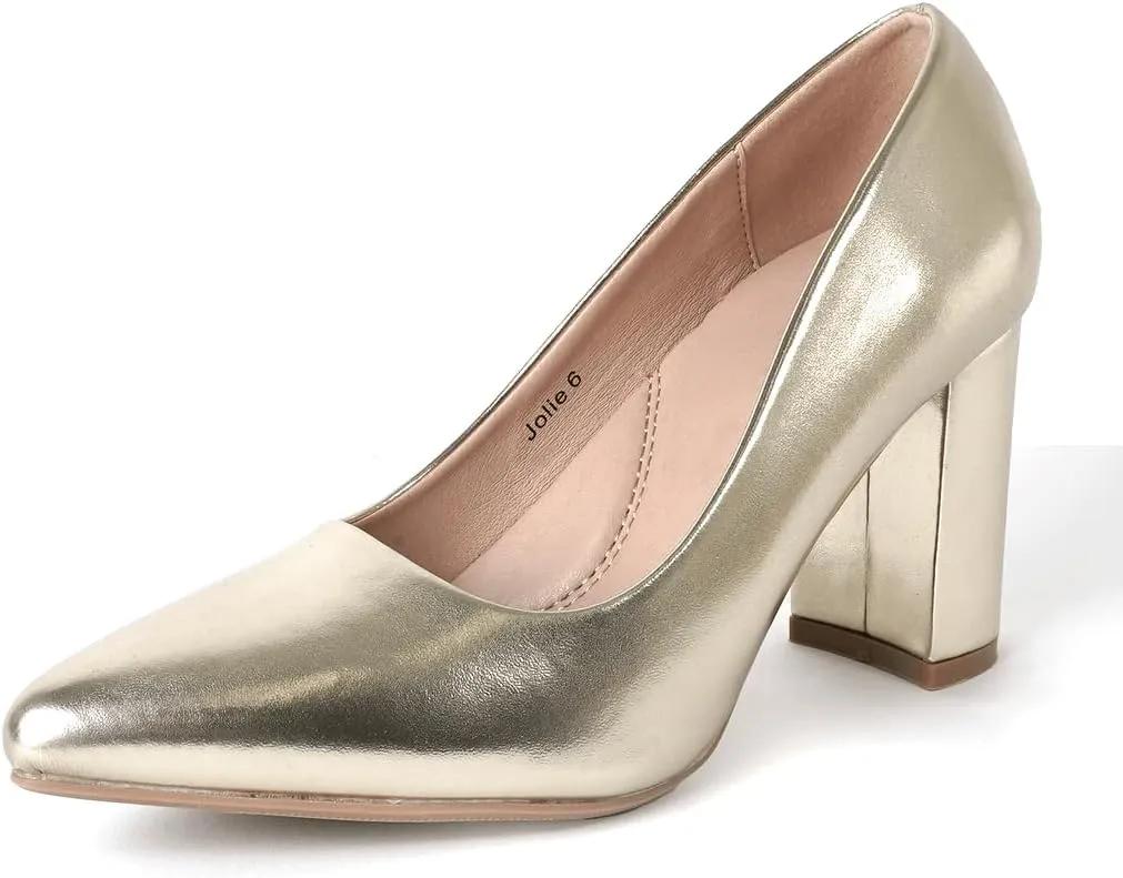 J. Adams Jolie Heels for Women - Closed Pointed Toe Mid Block Heel Classic Pumps