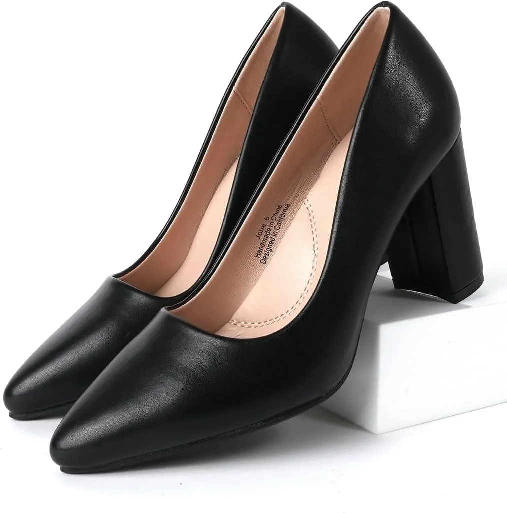 J. Adams Jolie Heels for Women - Closed Pointed Toe Mid Block Heel Classic Pumps