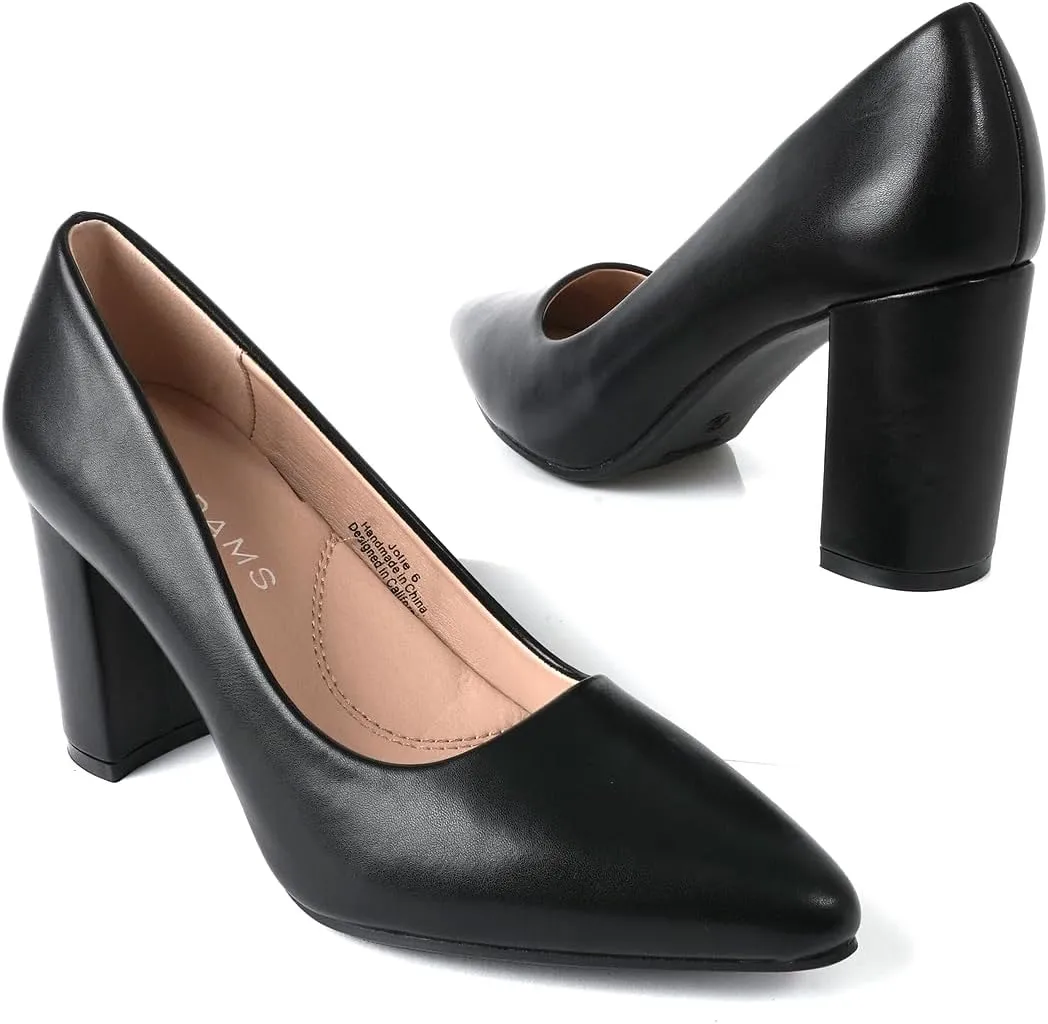 J. Adams Jolie Heels for Women - Closed Pointed Toe Mid Block Heel Classic Pumps