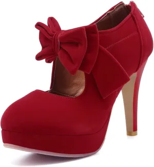 JITUUE Fashion Vintage Womens Sweet Small Bowtie Bowknot Suede Platform Pumps Ladies Sexy High Heeled Back Zipper Shoes