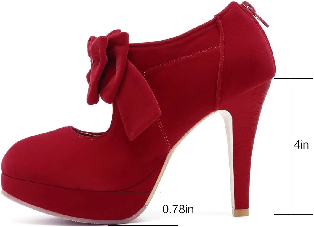 JITUUE Fashion Vintage Womens Sweet Small Bowtie Bowknot Suede Platform Pumps Ladies Sexy High Heeled Back Zipper Shoes