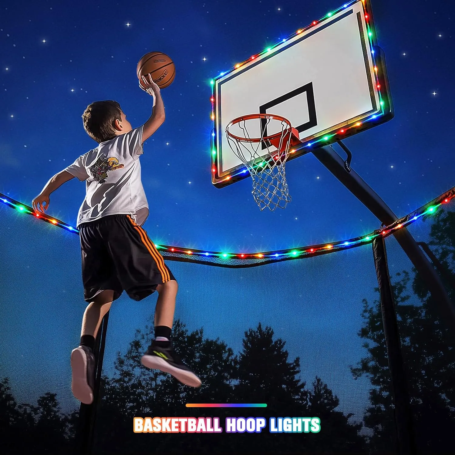 JMEXSUSS 200 LED Trampoline Accessories Solar Rope Light, 66ft IP 65 Waterproof Solar Pathway Lights Outdoor, 8 Modes Trampoline Lights for Basketball Hoop Ladder Slide Pathway Tent Camp(Multicolor)
