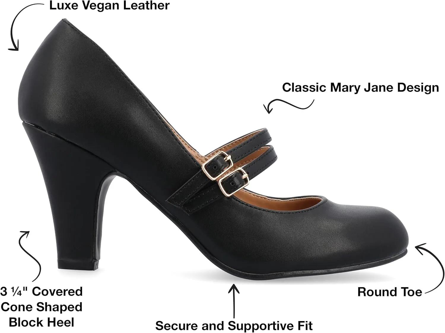 Journee Collection Womens Wendy Mary Jane Pumps Closed Round Toe Double Buckle Strap Chunky Block Heel