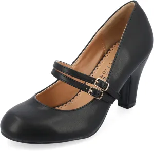 Journee Collection Womens Wendy Mary Jane Pumps Closed Round Toe Double Buckle Strap Chunky Block Heel