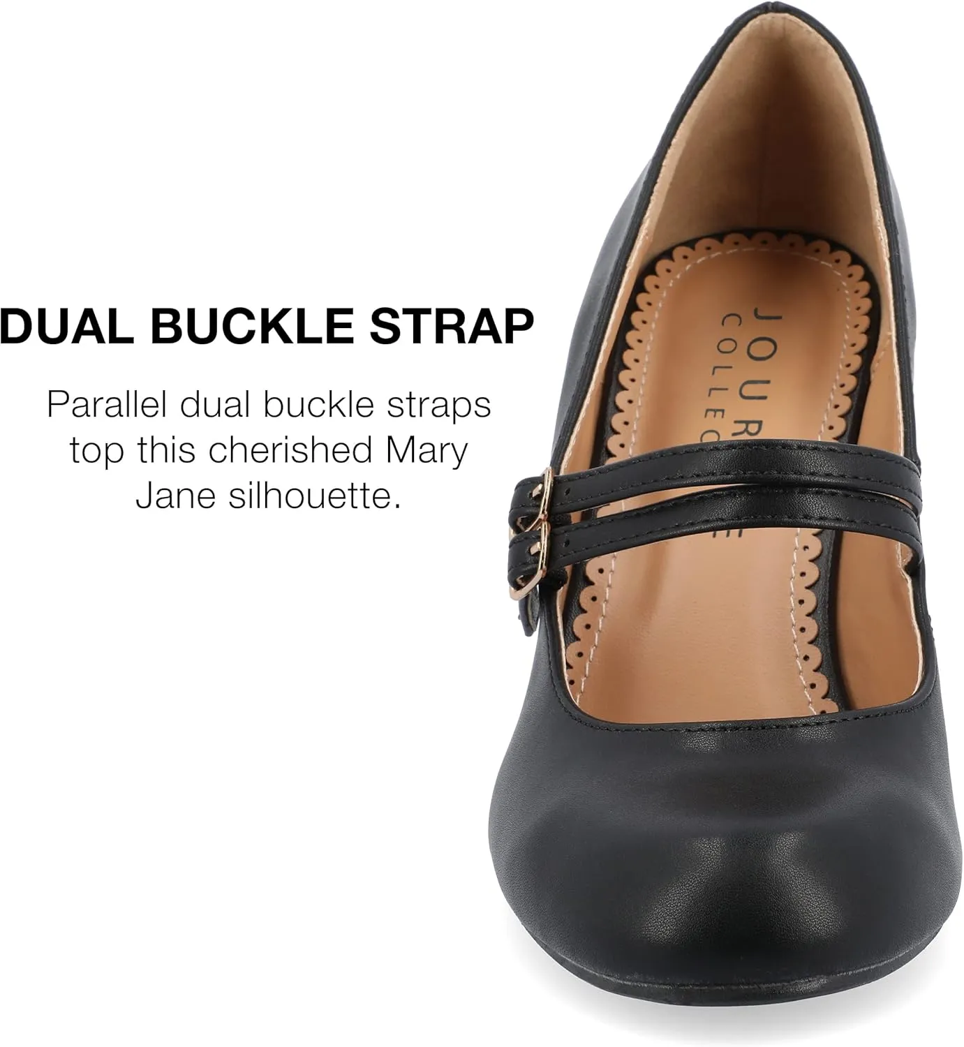 Journee Collection Womens Wendy Mary Jane Pumps Closed Round Toe Double Buckle Strap Chunky Block Heel