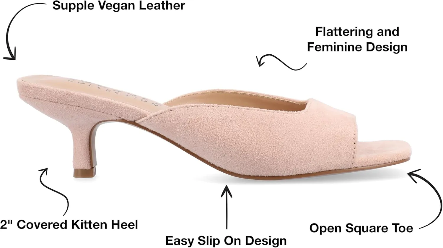 Journee Square Open Toe Kitten Heel Pump for Women - Larna Slip-On Heeled Fashion Sandal