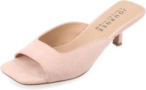 Journee Square Open Toe Kitten Heel Pump for Women - Larna Slip-On Heeled Fashion Sandal