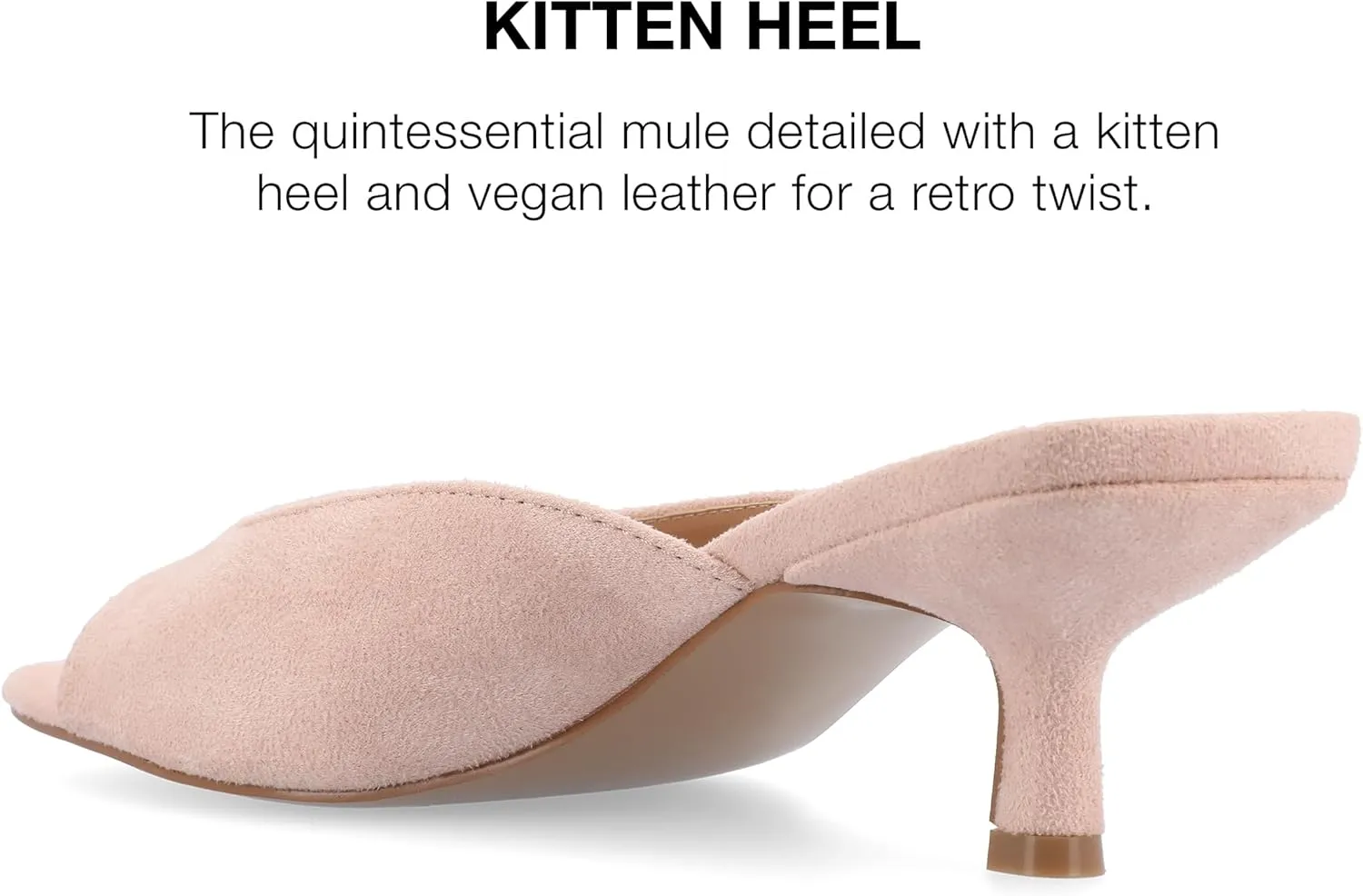 Journee Square Open Toe Kitten Heel Pump for Women - Larna Slip-On Heeled Fashion Sandal
