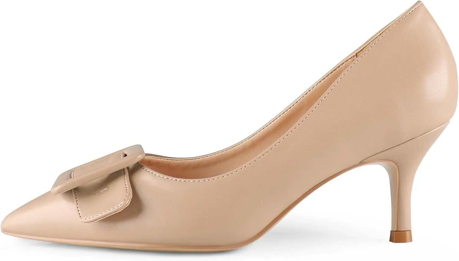 JOY IN LOVE Women's Kitten Heel Pumps Pointed Toe Square-Buckle Office Dress Pump Shoes