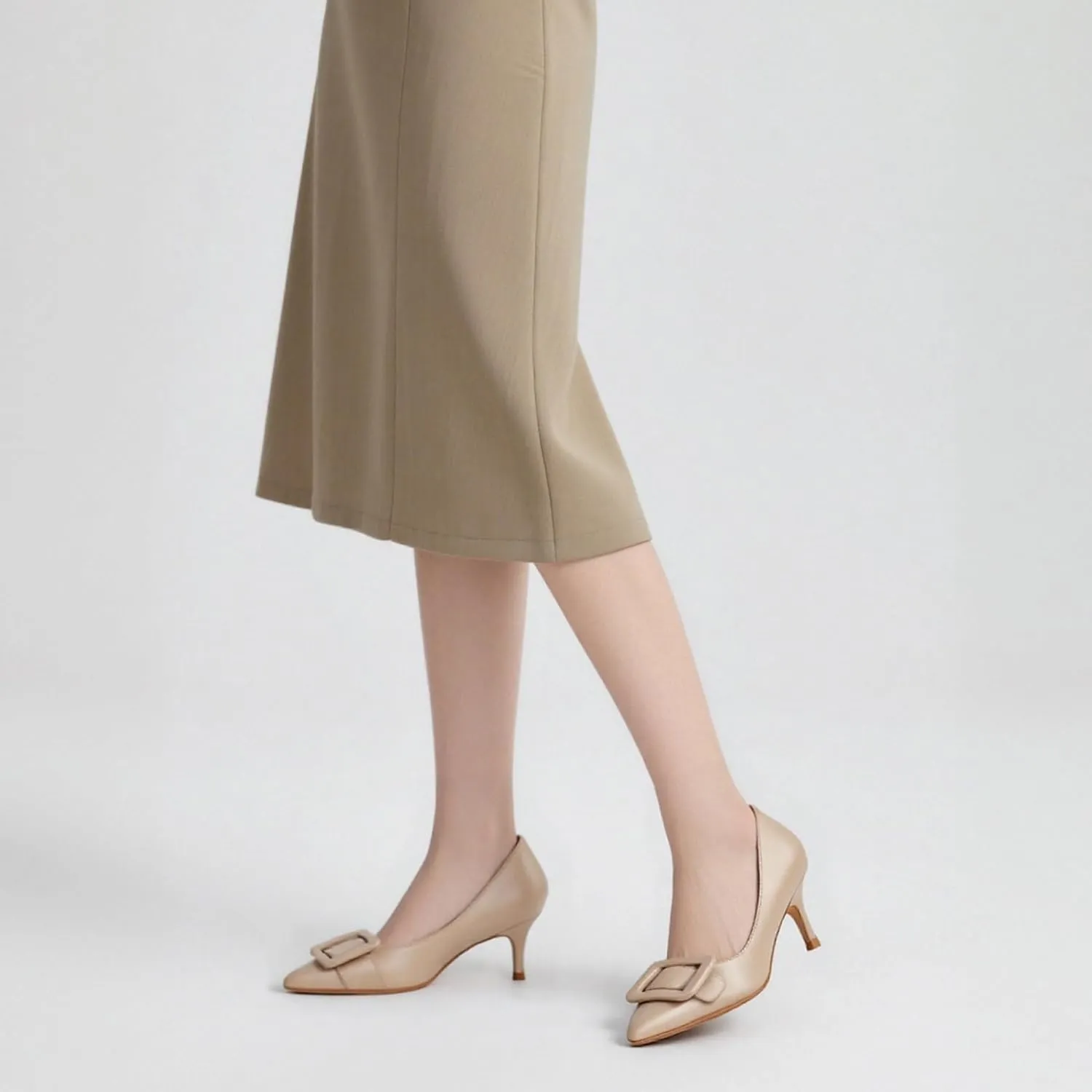 JOY IN LOVE Women's Kitten Heel Pumps Pointed Toe Square-Buckle Office Dress Pump Shoes